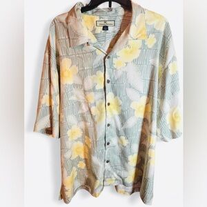 Men’s XL Tommy Bahama Silk Yellow and Gray Floral Button Up Shirt